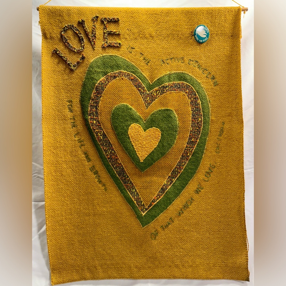 Vintage -civil rights era handcrafted “LOVE” wall hanging & Peace on Earth pin